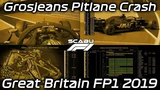 F1 | Grosjeans Pitlane Crash | Great Britain FP1 2019 (Multicam)