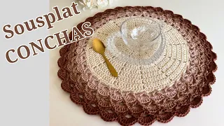 SHELLS Crochet Sousplat - great for BEGINNERS    #crochê #crochet #sousplatemcroche