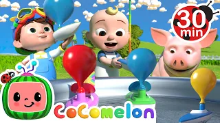 JJ's Boat Race with Rainbow Color Balloons | CoComelon Nursery Rhymes & Kids Songs