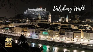 Walking in Salzburg at Night, Austria - Exploring the Old Town area - 4K HDR