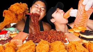 ASMR KOREAN BLACK BEAN NOODLES + JOLLIBEE FRIED CHICKEN + DONUT FT. Charly (Eating Sound) | MAR ASMR