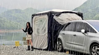 SOLO Car Camping in RAIN 🌧️ | Cozy Relaxing with NEW Air Tent | Comfort ASMR