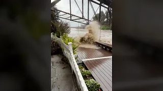 Bay Area atmospheric river surge floods Soquel Creek near Capitola restaurant Shadowbrook