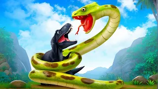 Prehistoric Clash: Black Trex vs Giant Snake! Rescuing Dinosaurs | Jurassic World Battles