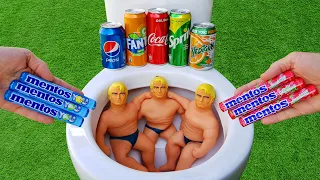 Experiment !! Stretch Armstrong VS Cola, Sprite, Fanta, Pepsi, Yedigün and Mentos in the toilet