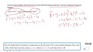 INH: Polynomial Functions: Intermediate Value Theorem #1