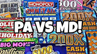 😁 SCRATCH OFF TICKET BATTLE 🔵 PA LOTTERY VS MD LOTTERY #scratchers #lottery #scratchofftickets