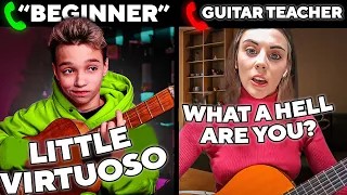 BABY GUITARIST Pretends to be a BEGINNER to Guitar Lessons  PRANK