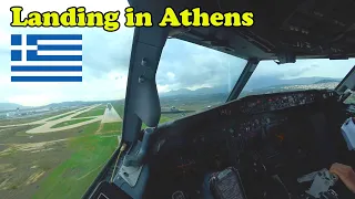 Boeing 737 Landing in Athens Cockpit Camera View