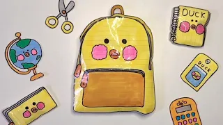 [💸Paperdiy💸] Duck School Backpack & stationery✏️ tutorial ASMR Ori-chan 볼터치 오리쨩 책가방과 학용품 종이놀이