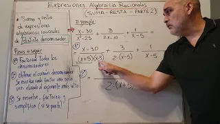 Suma y resta de expresiones algebraicas racionales. Parte 2 de 2