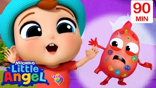 Boo Boo Tummy Song 🤕 | Little Angel 😇 | 🔤 Subtitled Sing Along Songs 🔤 | Cartoons for Kids