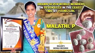 Drawn Seven World Wonders in Seven Eggs in the Least Time by Young Girl  | Malathi