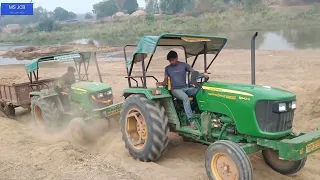 John deere 5045D tractor stuck in mud with loaded trolley |takes help Mahindra tractor#tractorvideo