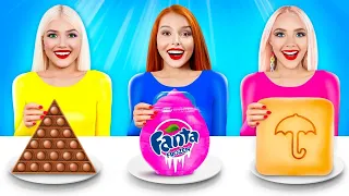 Big, Medium and Small GEOMETRIC SHAPES Food Challenge | Giant vs Tiny Colored Sweets by RATATA COOL