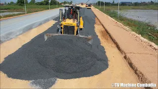 Full Proccessing Build Foundation Road Bulldozer Pushing And Motor Grader Grading Gravel