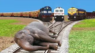 Three Trains vs Elephant 🐘- Stops the Train | Train Simulator