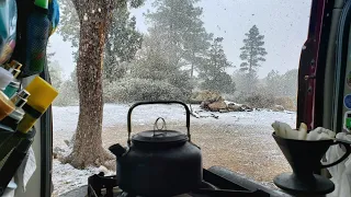 Free Camping in Prescott, AZ | Full-time digital nomad having a VanLife snow day in the mountains.