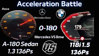 (2023) Mercedes A180 Sedan 1.3 136 Hp VS Bmw 1 Series 136 PS 0-100 0- 180 acceleration Battle Speed