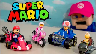 Super Mario Kart Movie Pull Back Racers w/ Figures Jakks Complete SET!