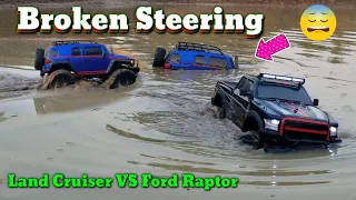 Mud road.  1/10 Scale rc car off-road Land Cruiser VS Ford Raptor 4WD rc rock crawler rock crawling