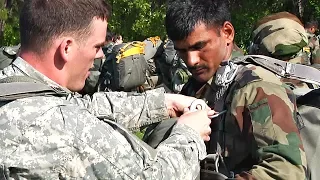 U.S. & India Paratroopers Joint CH-47 Jump