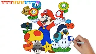 How to Draw Super Mario Bros, Mario & Mushrooms #237 | Drawing Coloring Pages Videos for Kids