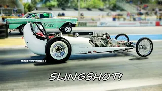 BACK IN THE DAY! SLINGSHOT DRAGSTER! VINTAGE INJECTED FLATHEAD V-8! BYRON!