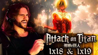 ERWIN VS FEMALE TITAN!! ATTACK ON TITAN 1x18 & 1x19 - REACTION & REVIEW ! 4K