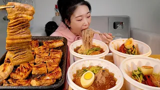 ASMR 이쯤 되면 돼지갈비에 물냉면 비빔냉면 먹어줘야죠🤤 먹방:) Marinated pork, Cold noodles MUKBANG