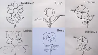 how to draw different types of flowers drawing easy step by step@Kids Drawing Talent