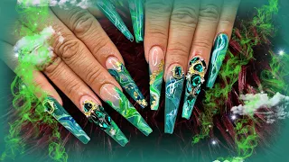 Green encapsulated gel polish marble nails | Nailitlikelucy nail forms | watch me work