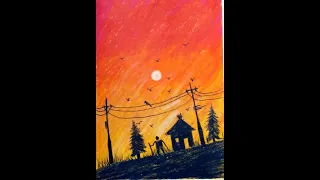 How to Draw Easy Scenery of Sunset in the Hills | Super Simple Nature Scenery Drawing Step by Step