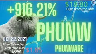 Oct 22, 2021 (+ 916.21%) PHUNW Phuneware Warrant Up Huge - Incredible!!   #epicstocks