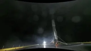 SpaceX JCSAT-14 booster landing three camera angles [Fisheye correction]