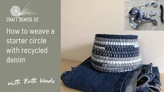 How to start a basket with denim, a starter circle