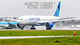 Rejected Takeoff (RTO) United Boeing 777-200 + Actual Takeoff At Amsterdam Schiphol Airport