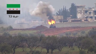 FSA 13th Division fighters destroy a regime T-72 with a TOW in Mallah, Northern Aleppo. Feb 20, 2015