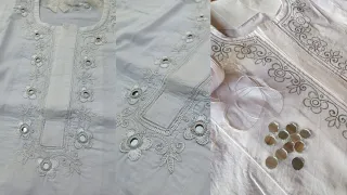 Baby boy/girl hand embroided mirror and chiken kari kurta | full detailed step by step embroidery