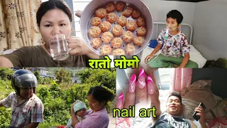 @sanosansar momo cooking/ nail art/ mukbang/ family vlog/ daily vlog/ pokhara/