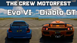 The Crew Motorfest - Mitsubishi Lancer Evolution VI GSR vs Lamborghini Diablo GT - Drag Race