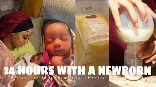 A REALISTIC 24 HOURS WITH A NEWBORN VLOG |  Breastfeeding + Pumping + Freezer Stash, Etc