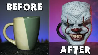 I Turned My Mug into a Pennywise Face | Sculpture Timelapse | Halloween