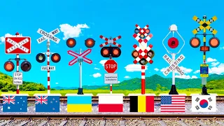 【踏切アニメ】いろんな国のふみきりカンカン3🇦🇺🇳🇿🇺🇦🇵🇱🇧🇪🇺🇸🇰🇷Railroad crossings in various countries3!!