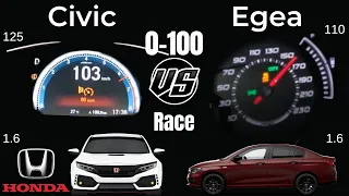 Fiat Egea 1.6 E-Troq 110 Hp VS Honda Civic Fc5 1.6 I Vtec 125 Hp 0-100 hız testi acceleration battle