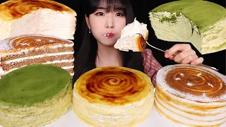 밀크크레이프 녹차크레이프 카라멜 케이크까지🍰델라멜라 케이크 먹방 MILK CREPE GREEN TEA CREPE CARAMEL CAKE MUKBANG ASMR クレープケーキ