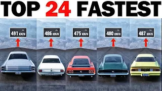 TOP 24 FASTEST CLASSIC MUSCLE CARS IN FORZA HORIZON 5 | EXTREMELY DOWNHILL TOP SPEED + JUMP