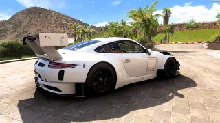 Forza Horizon 5 . Porsche 911 GT3 R 2018 . Car Show Speed Jump Crash Test Drive .