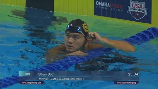 Ethan Luc wins tight race!  | Olympic Trials | Men's 50m Freestyle Heat 1