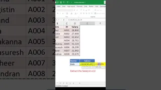 Excel Tips Get Values using Vlookup Formula #microsoftoffice #exceltraining #prabasmsoffice #shorts